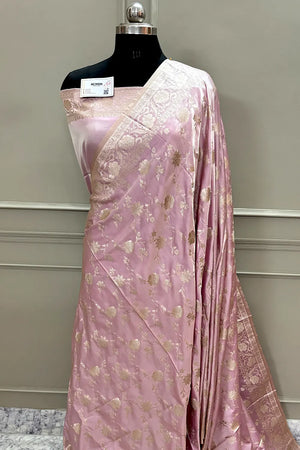 Light Pink Kesari Jaal Katan Silk Banarasi Saree