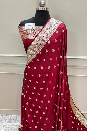 Maroon Chaman Buti Katan Silk Banarasi Saree