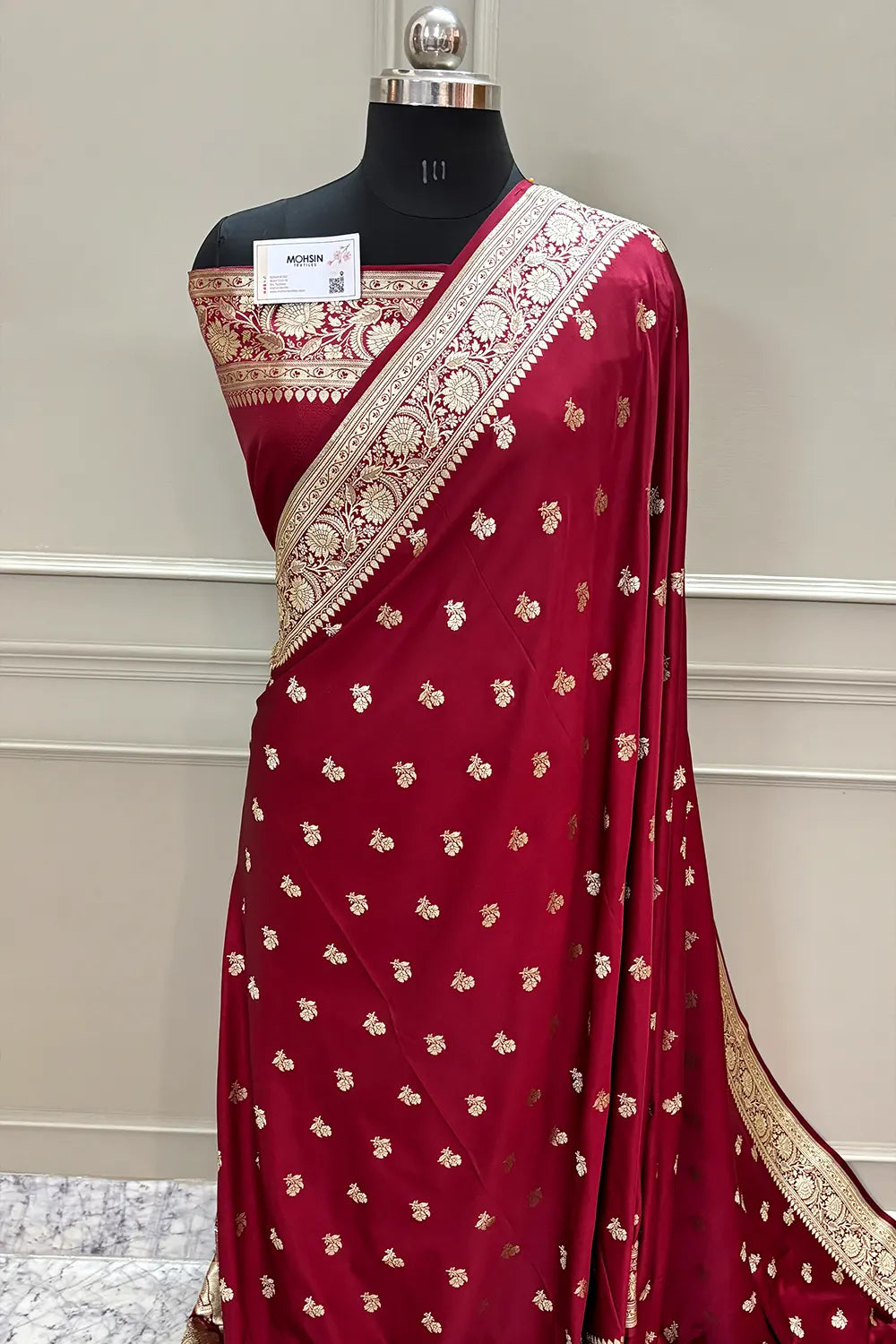 Maroon Chaman Buti Katan Silk Banarasi Saree
