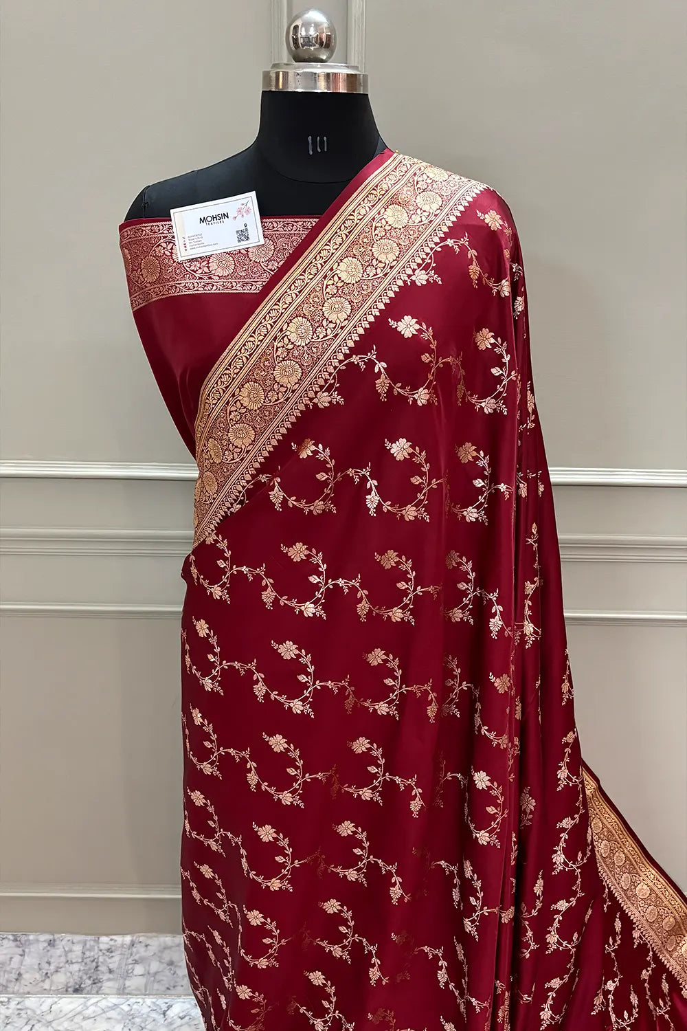 Maroon Jhadi Jaal Katan Silk Banarasi Saree