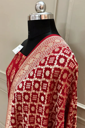 Maroon Pure Georgette Silk Banarasi Suit