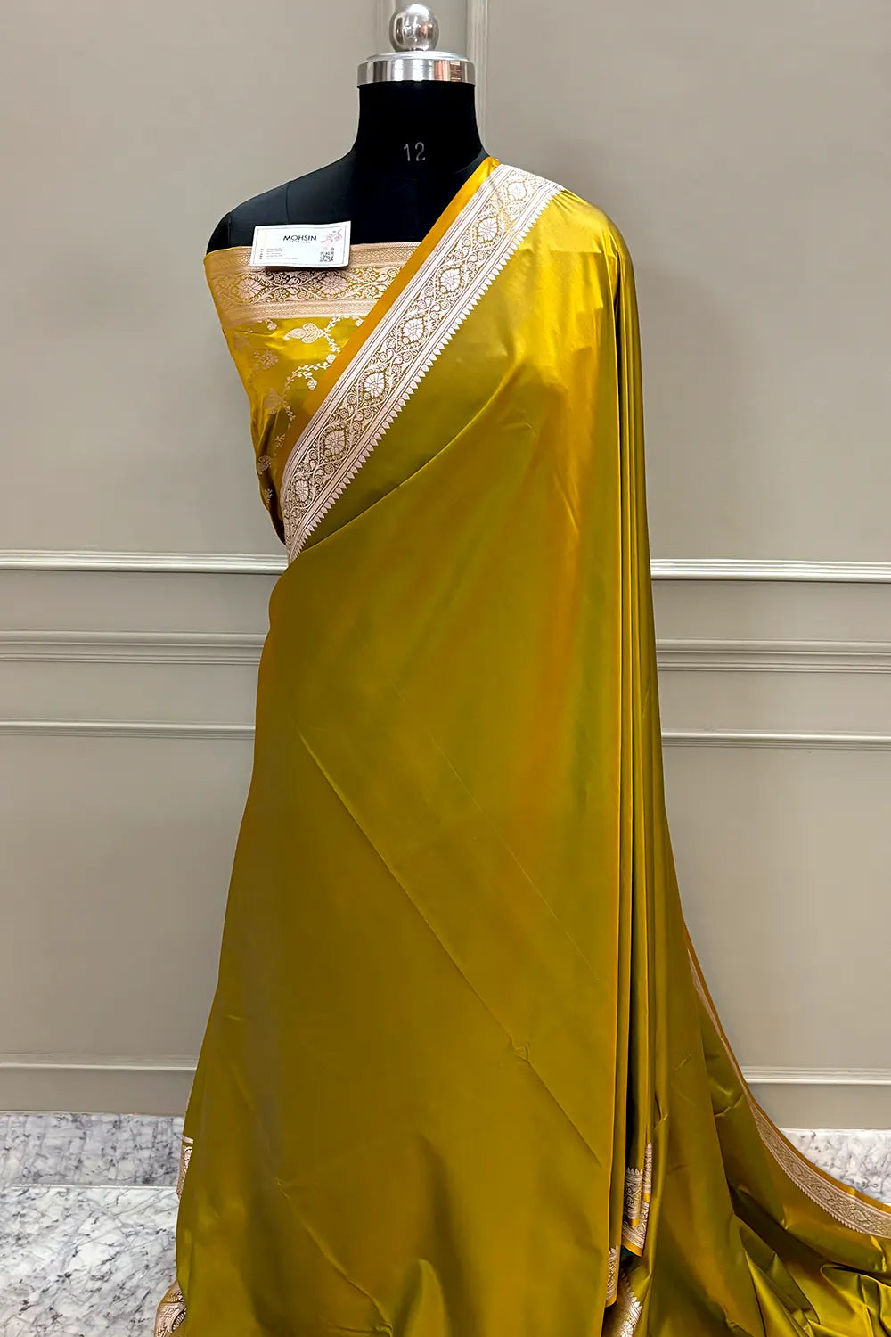 Mehendi Zari Border Katan Silk Banarasi Saree