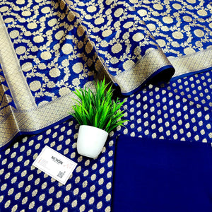 Navy Blue Kalli Buti Katan Silk Banarasi Suit