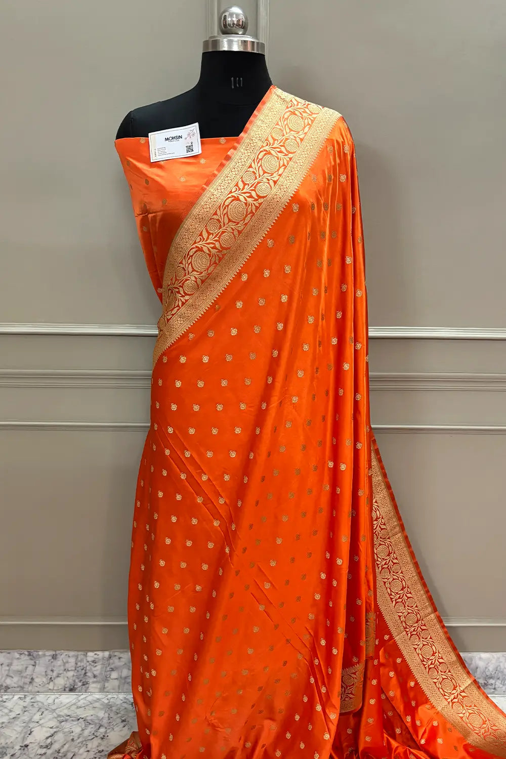 Orange Golden Zari Katan Silk Banarasi Saree