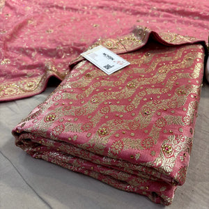 Peach Jharna Laher Stone Work Kimkhab Silk Banarasi Gharara