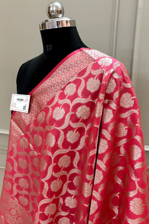 Peach Patti Jaal Katan Silk Banarasi Dupatta