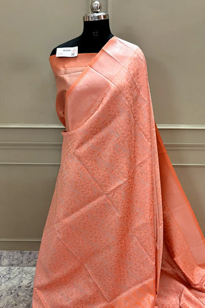 Peach Resham Zari Banarasi Silk Saree