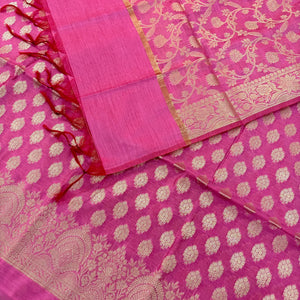 Pink Golden Zari Resham Silk Banarasi Suit