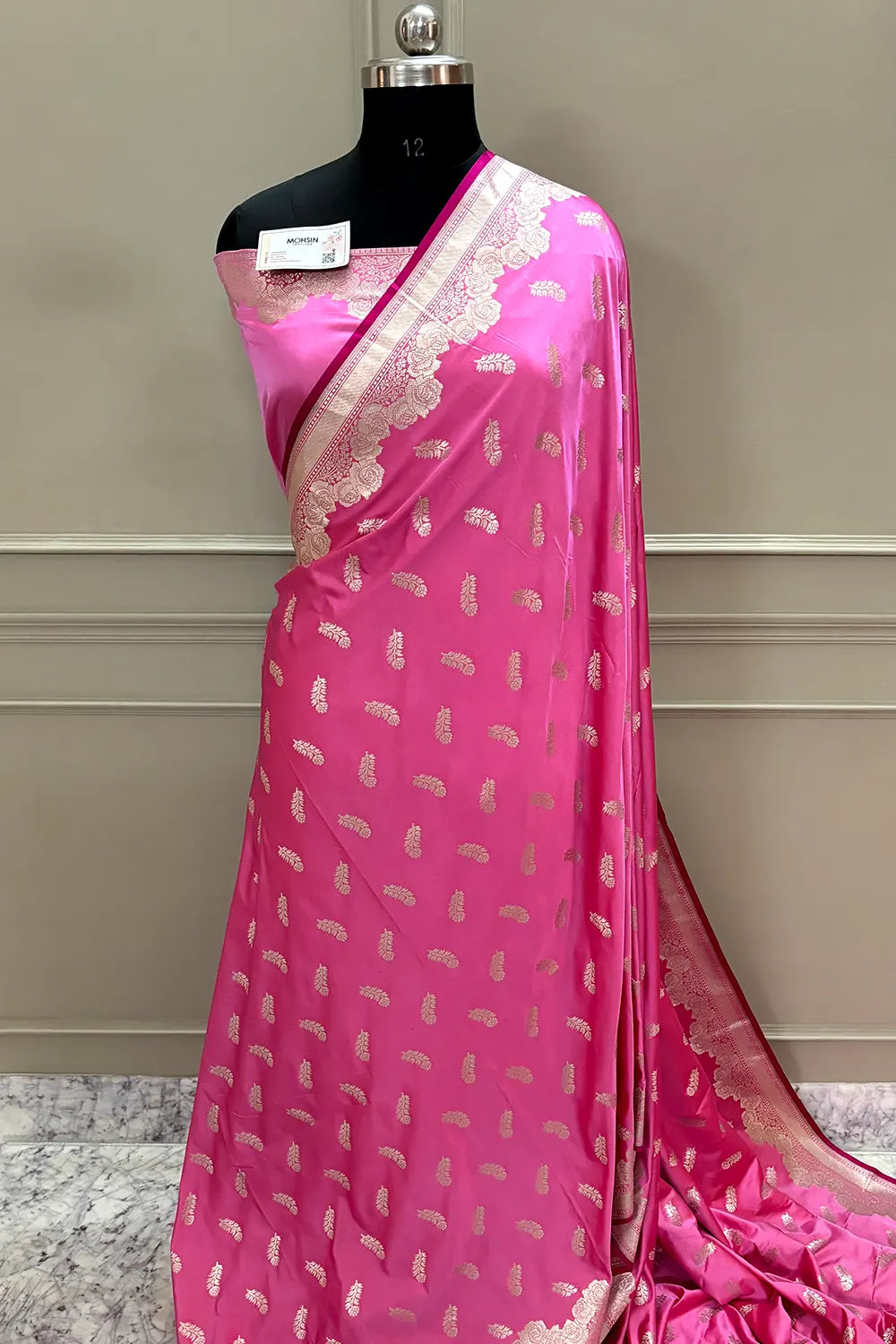 Pink Kanak Buti Katan Silk Banarasi Saree