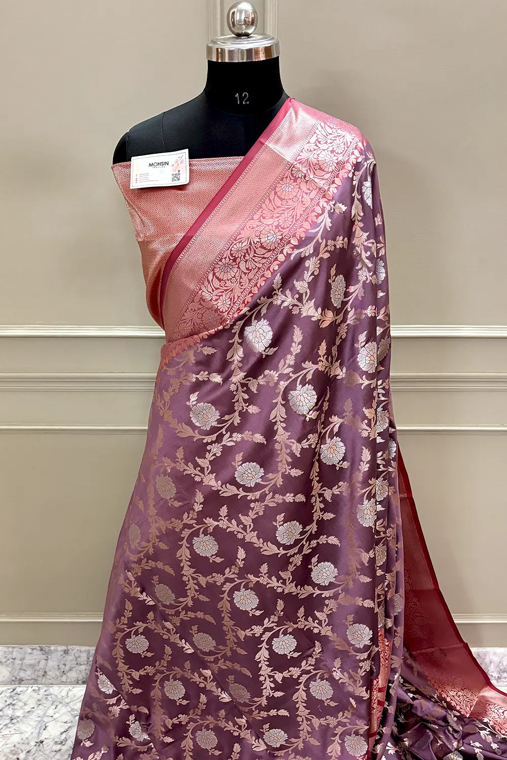 Purple Wine and Red Golden Zari Banarasi Silk Saree