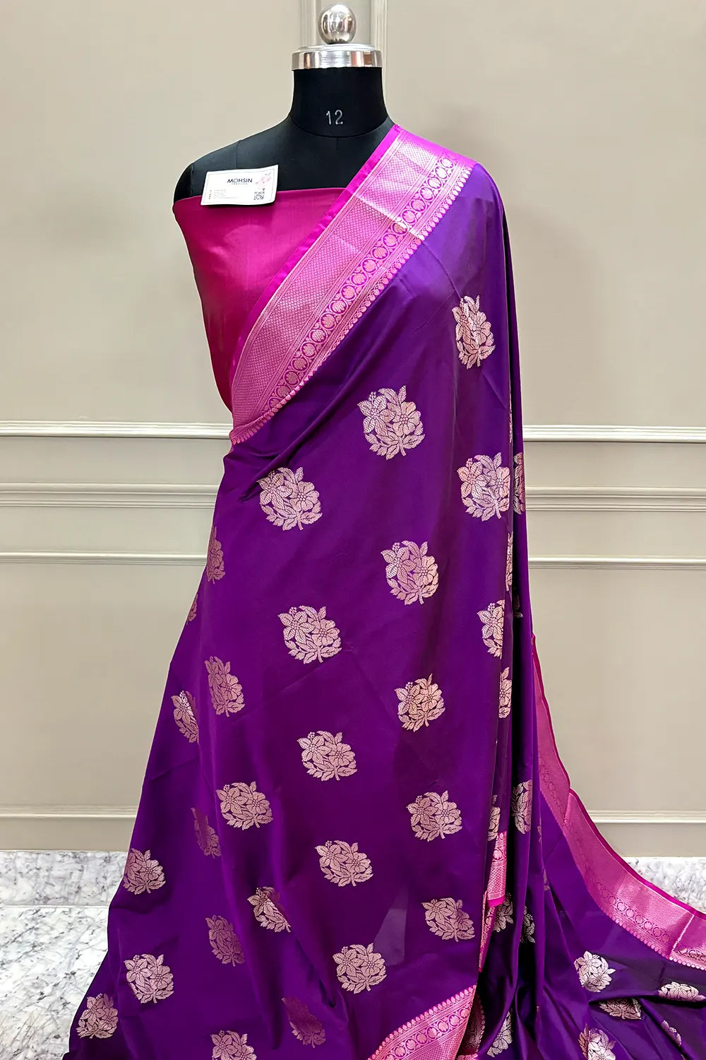 Purple and Pink Golden Zari Banarasi Silk Saree