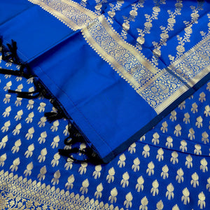 Royal Blue Rocket Buti Satin Silk Banarasi Suit