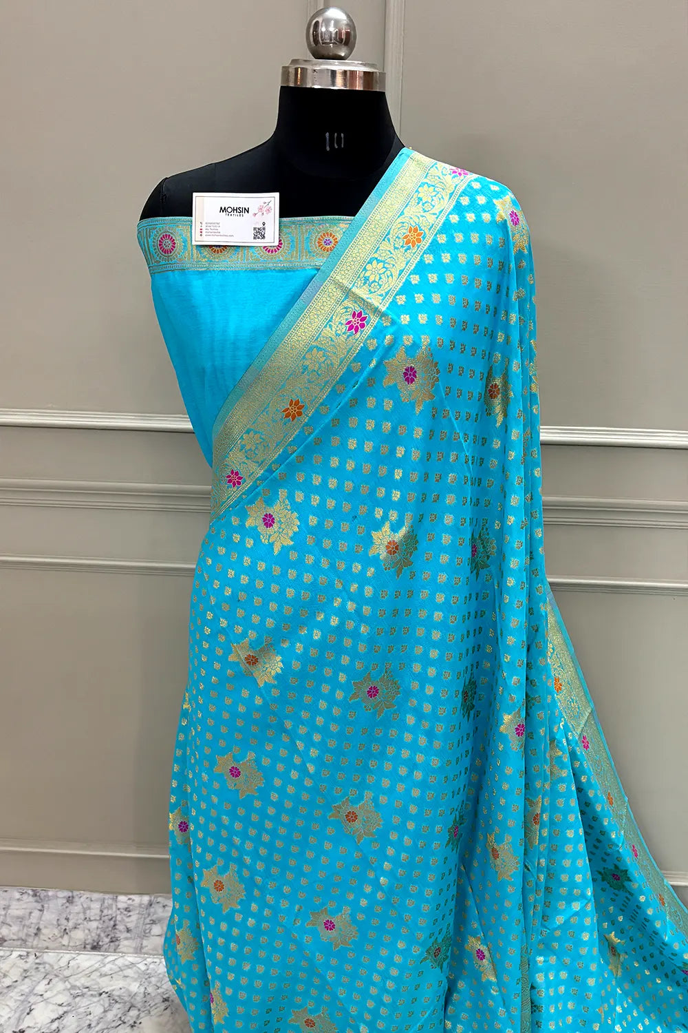 Sky Blue Golden Zari Dola Silk Banarasi Saree