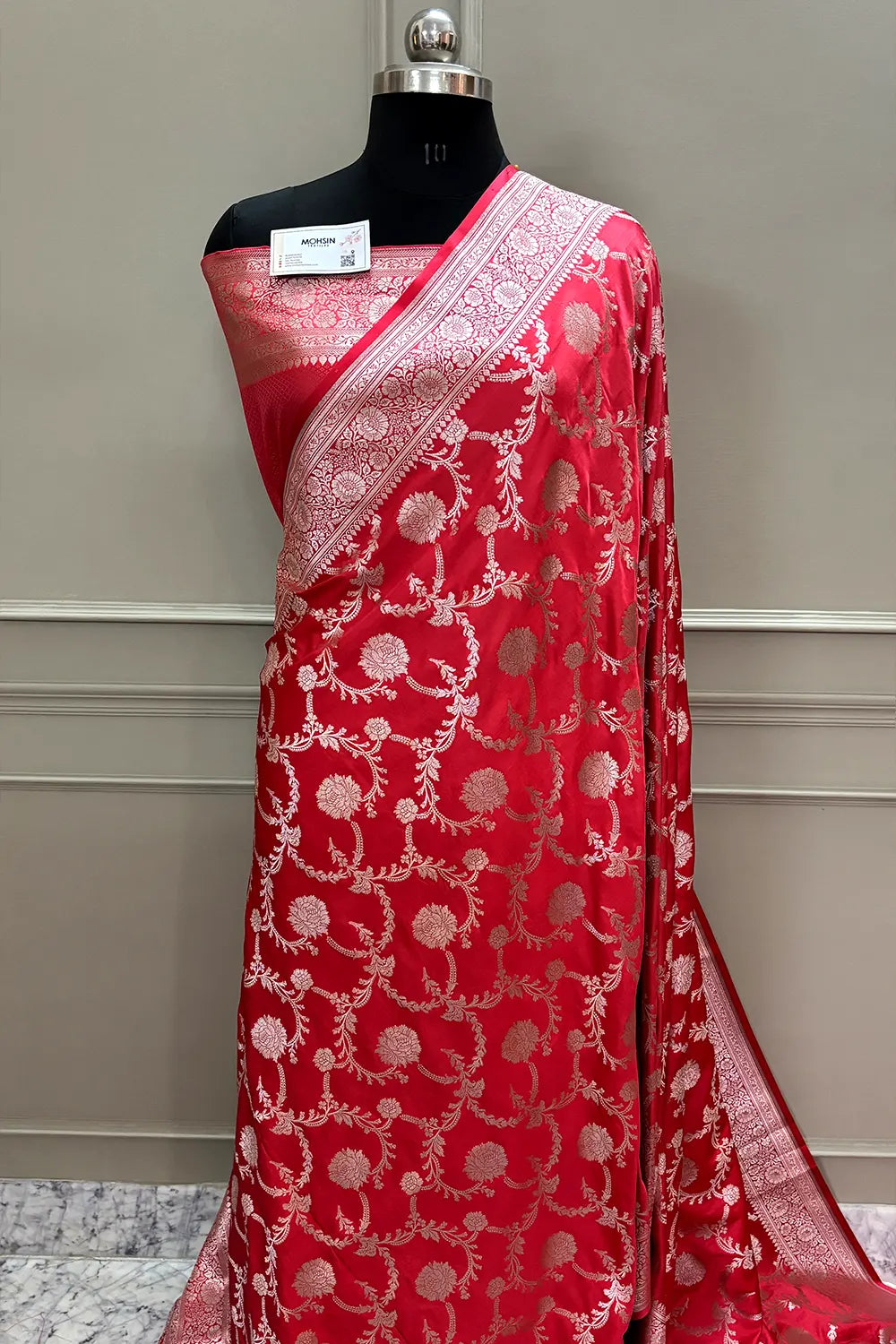 Strawberry Laabela Jaal Katan Silk Banarasi Saree