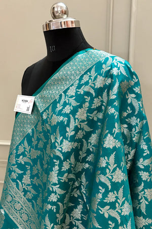Teal Golden Zari Katan Silk Banarasi Dupatta