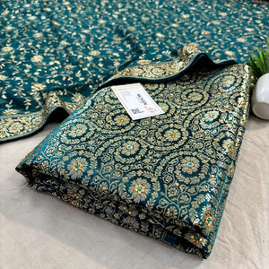 Teal Murrah Jaal Stone Work Kimkhab Silk Banarasi Gharara