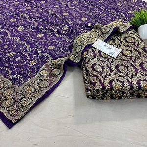 Voilet Chiragha Jaal Stone Work Kimkhab Silk Banarasi Gharara