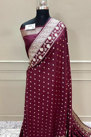 Wine Mahinki Buti Katan Silk Banarasi Saree