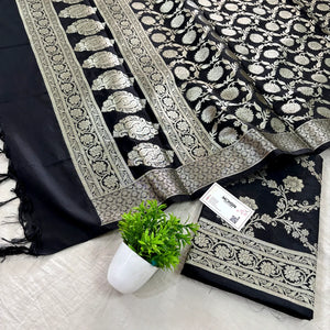 Black Kashmiri Jaal Katan Silk Banarasi Suit