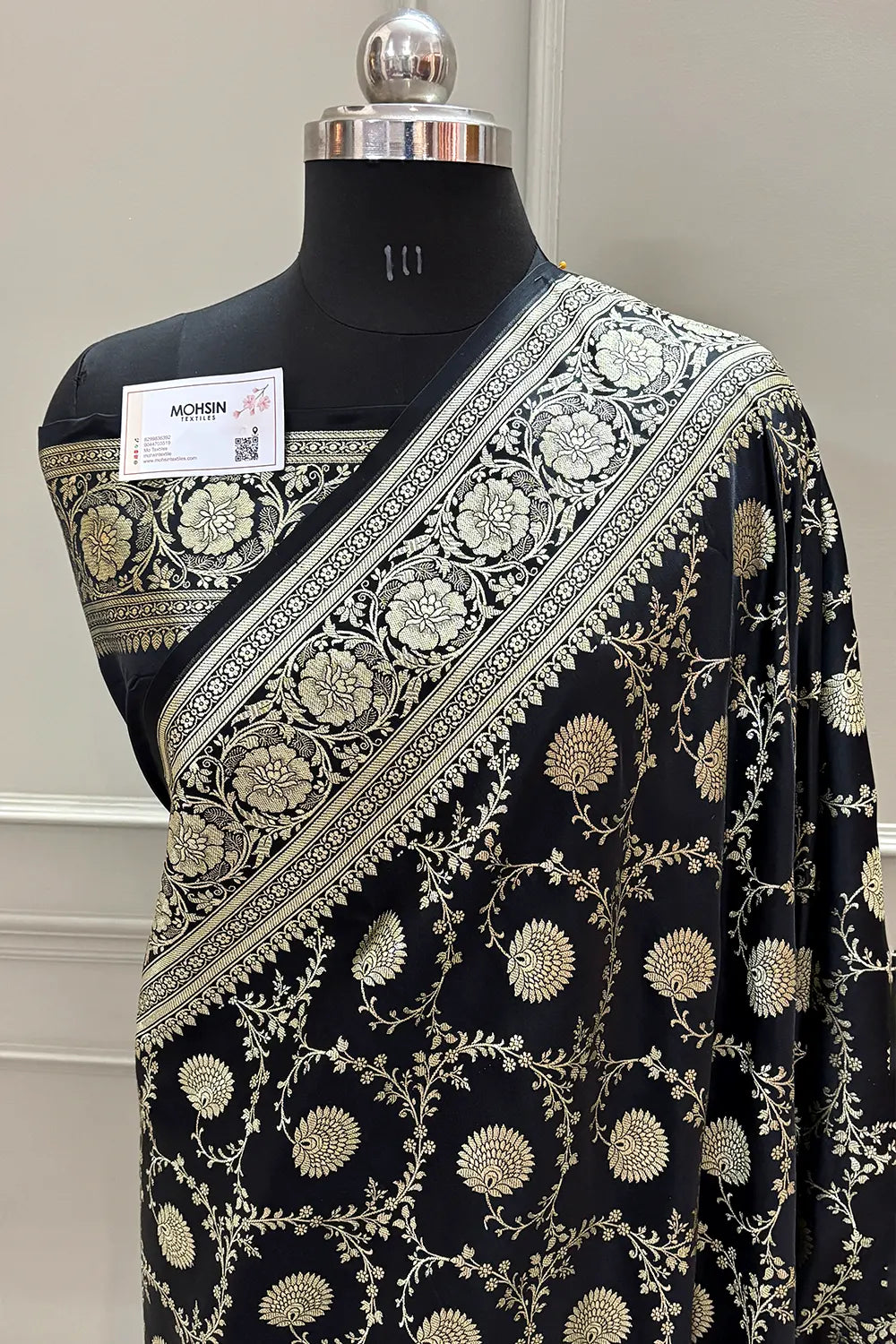 Black Pankhuri Jaal Katan Silk Banarasi Saree