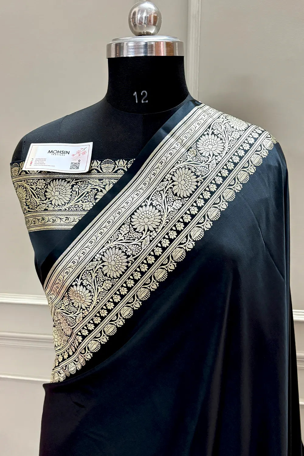 Black Plain Golden Zari Katan Silk Banarasi Saree