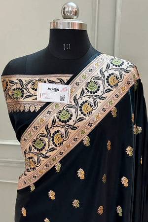 Black Twins Buti Katan Silk Banarasi Saree