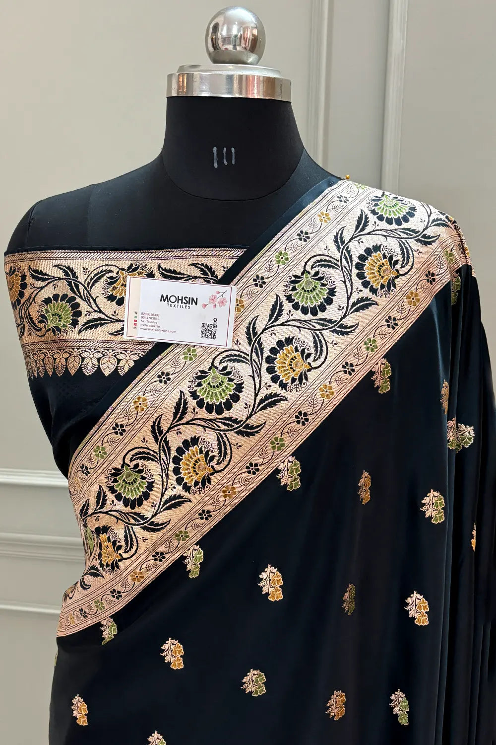 Black Twins Buti Katan Silk Banarasi Saree