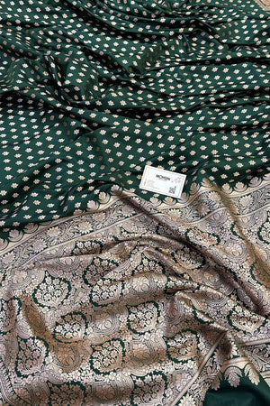 Bottle Green Chunni Buti Katan Silk Banarasi Saree