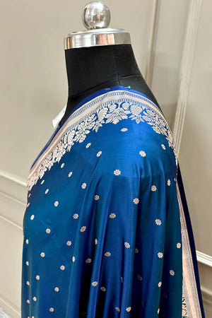Firozi Hawahawai Buti Katan Silk Banarasi Saree