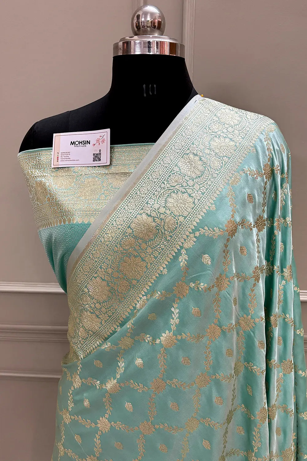 Firozi Qaidi Buti Katan Silk Banarasi Saree