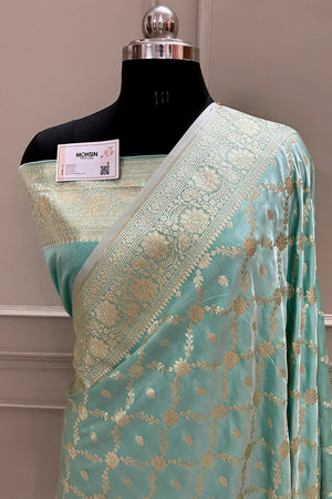 Firozi Qaidi Buti Katan Silk Banarasi Saree