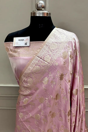 Light Pink Kesari Jaal Katan Silk Banarasi Saree