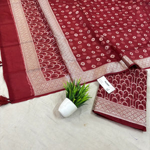 Maroon Cactus Jaal Organza Silk Banarasi Suit
