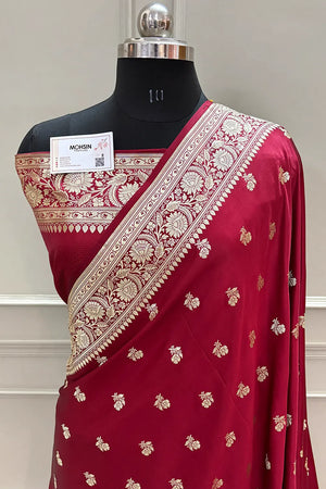 Maroon Chaman Buti Katan Silk Banarasi Saree