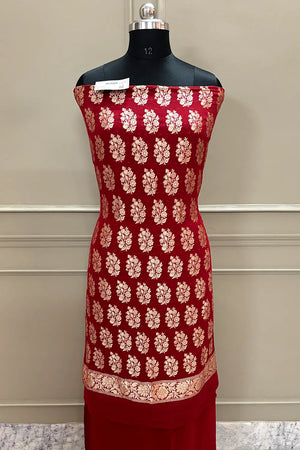 Maroon Pure Georgette Silk Banarasi Suit