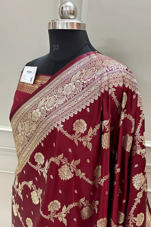 Maroon Tirchi Daal Katan Silk Banarasi Saree