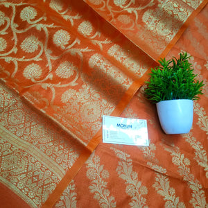 Orange Golden Zari Banarasi Silk Suit