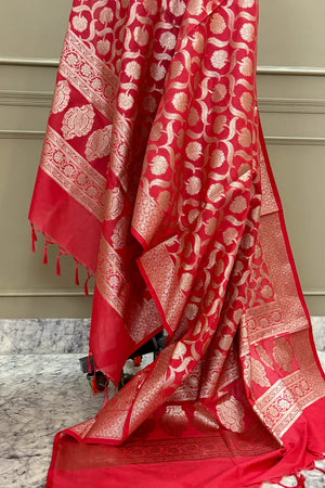 Peach Patti Jaal Katan Silk Banarasi Dupatta