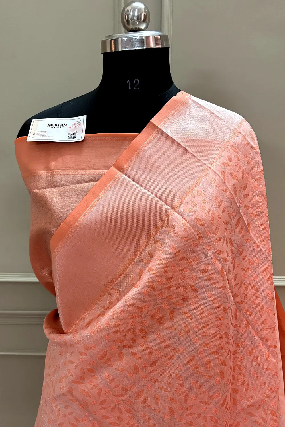 Peach Resham Zari Banarasi Silk Saree