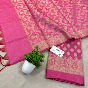 Pink Golden Zari Resham Silk Banarasi Suit