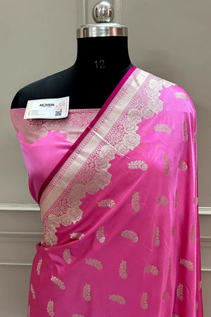Pink Kanak Buti Katan Silk Banarasi Saree