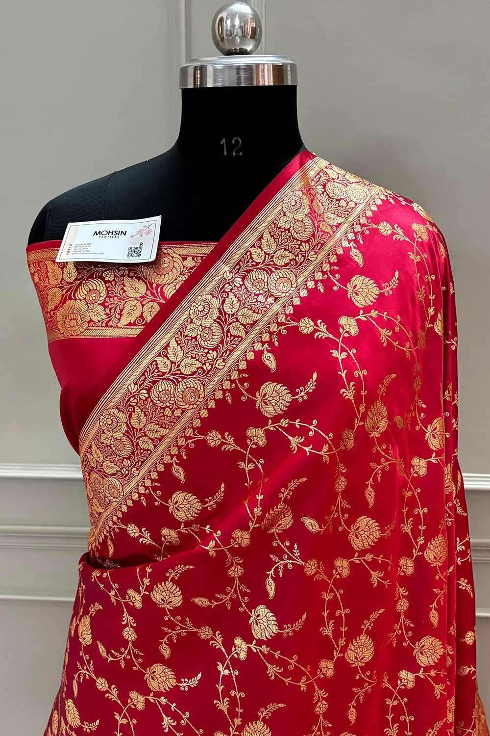 Pinkish Red Jangla Katan Silk Banarasi Saree