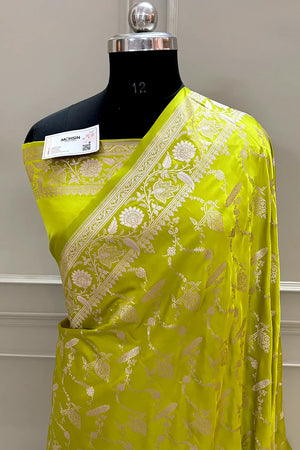 Pista Masakali Katan Silk Banarasi Saree
