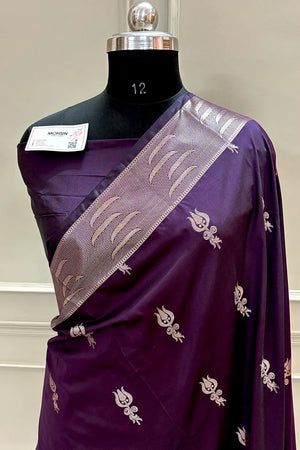 Purple Kalyug Satin Silk Banarasi Saree