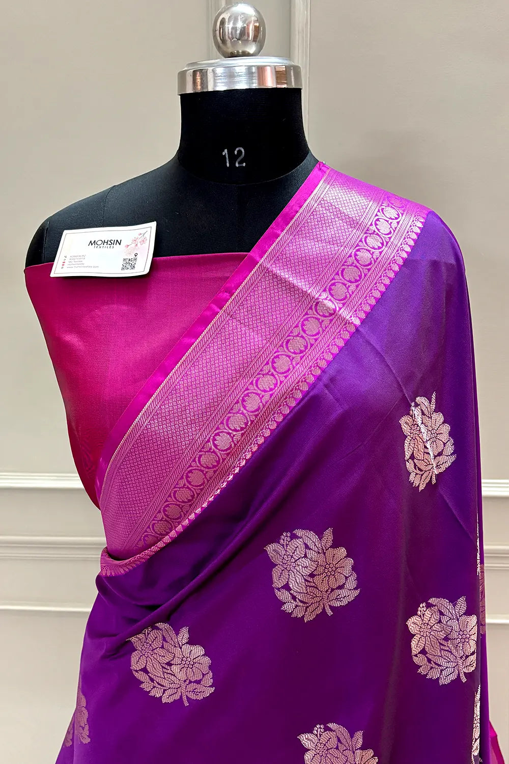 Purple and Pink Golden Zari Banarasi Silk Saree