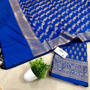 Royal Blue Rocket Buti Satin Silk Banarasi Suit
