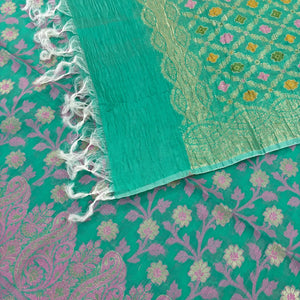 Sea Green Pakki Jaal Crush Cotton Silk Banarasi Suit