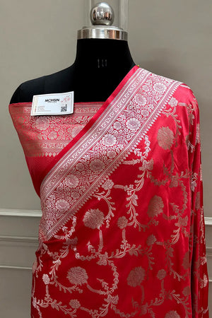 Strawberry Laabela Jaal Katan Silk Banarasi Saree