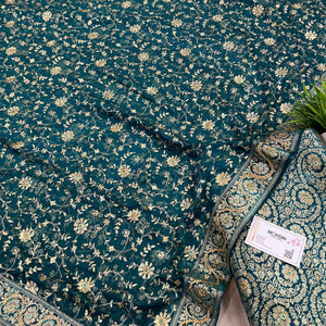 Teal Murrah Jaal Stone Work Kimkhab Silk Banarasi Gharara
