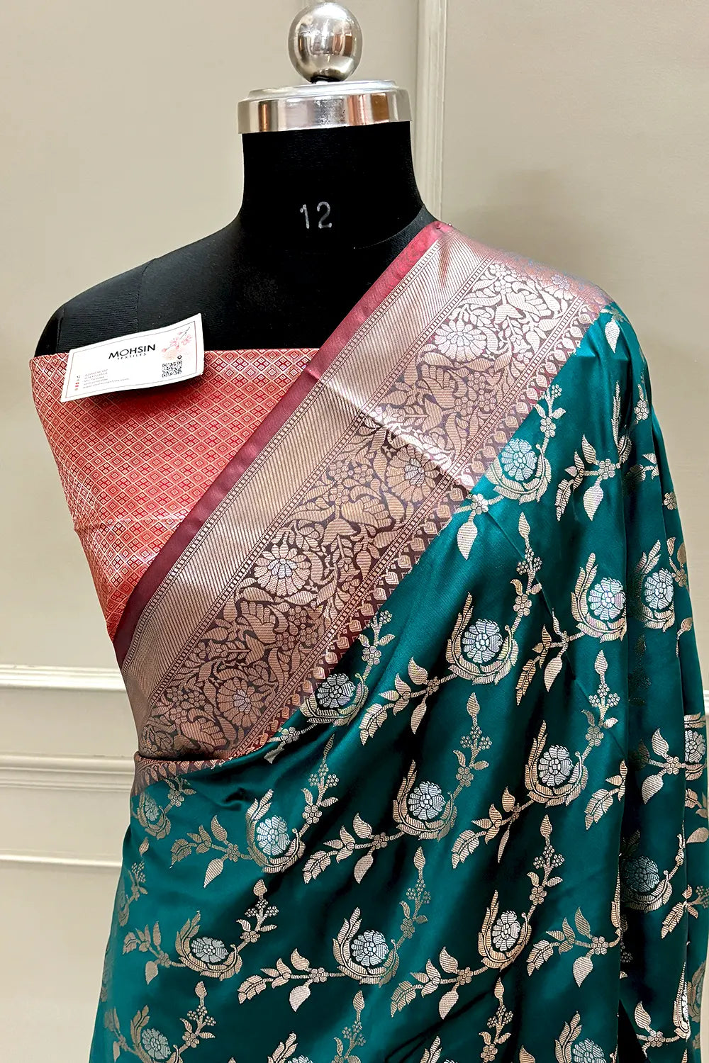 Teal and Red Golden Zari Banarasi Silk Saree